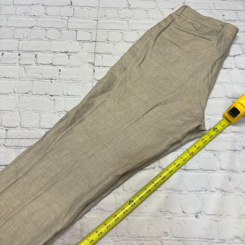 Taylor Stitch Men 100% Linen Flat Front Pants Size 34 Beige Unhemmed C129 -6